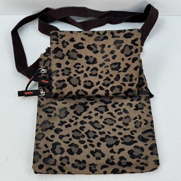 Leopard Print Crossbody Bag Adjustable Strap Multiple Zipper Pockets Purse - Picture 7 of 11